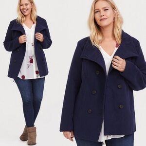NWT Torrid Wool Blue‎ Jacket Size 3X Double Breasted Pea Coat Plus Size New Tags
